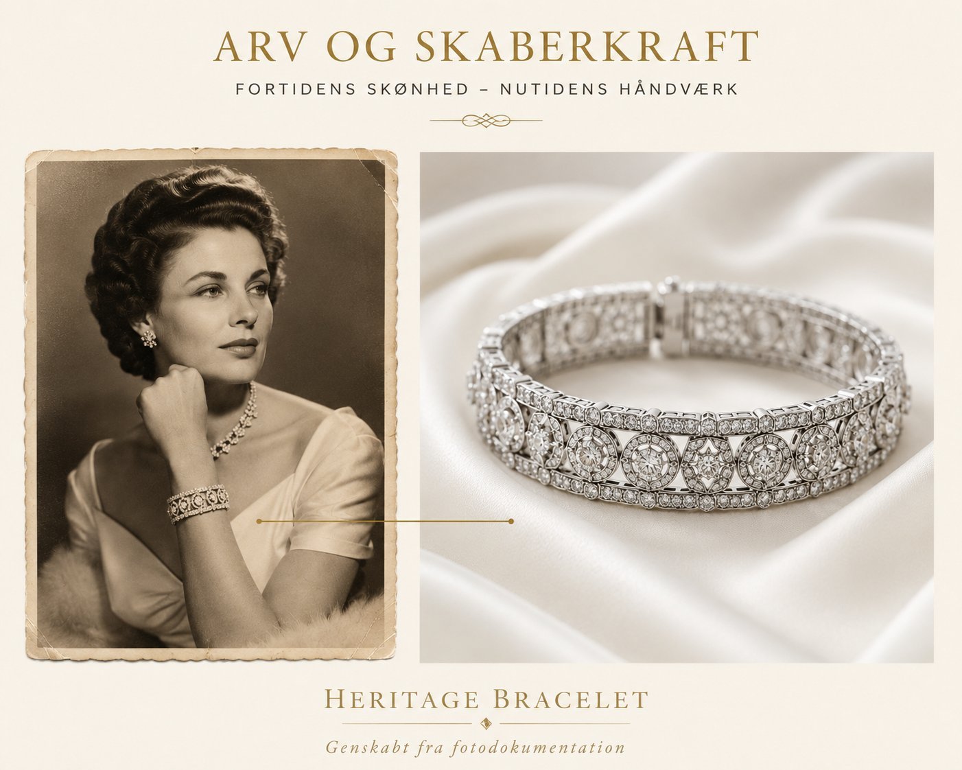 Vintage foto af arvesmykke ved siden af nyproduceret tilsvarende smykke