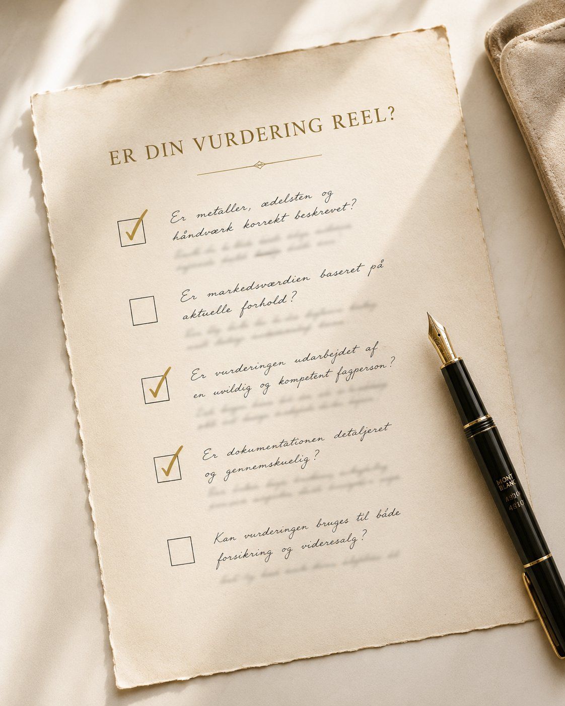 Tjekliste til vurdering af om forsikringsvurdering er reel
