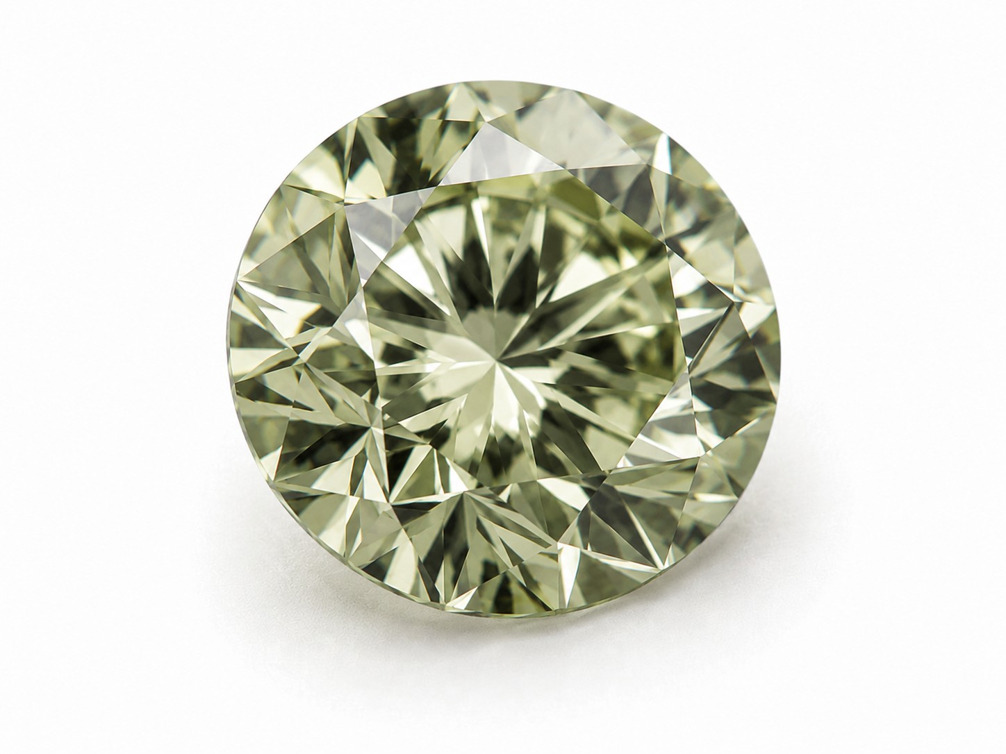 Diamant med synlig grønlig-oliven undertone