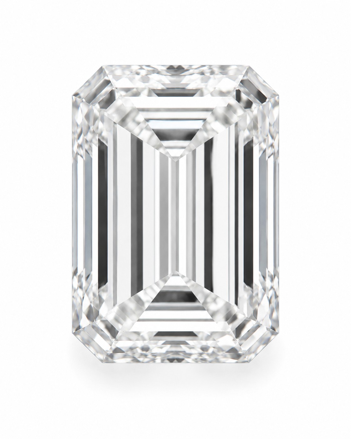 Løs emerald-slebet diamant fotograferet ovenfra på hvid baggrund