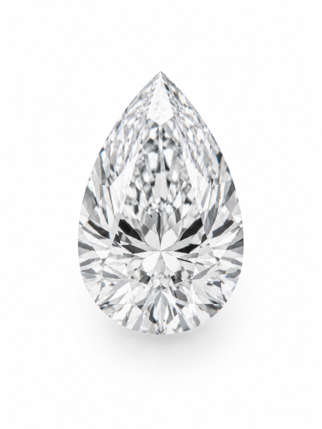 Løs pear-slebet diamant fotograferet ovenfra på hvid baggrund