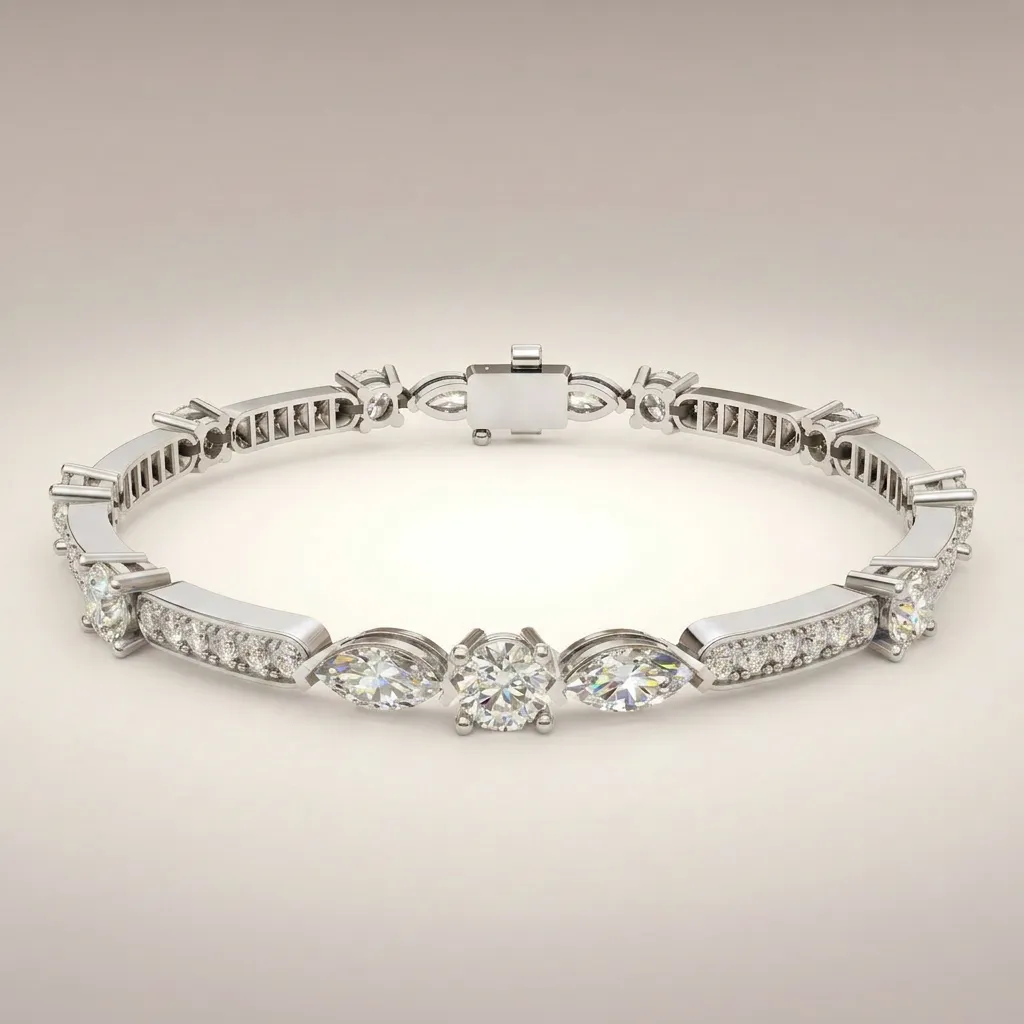 Tennisarmbånd i 18 karat hvidguld — Marquise og Round diamanter 7,08 ct
