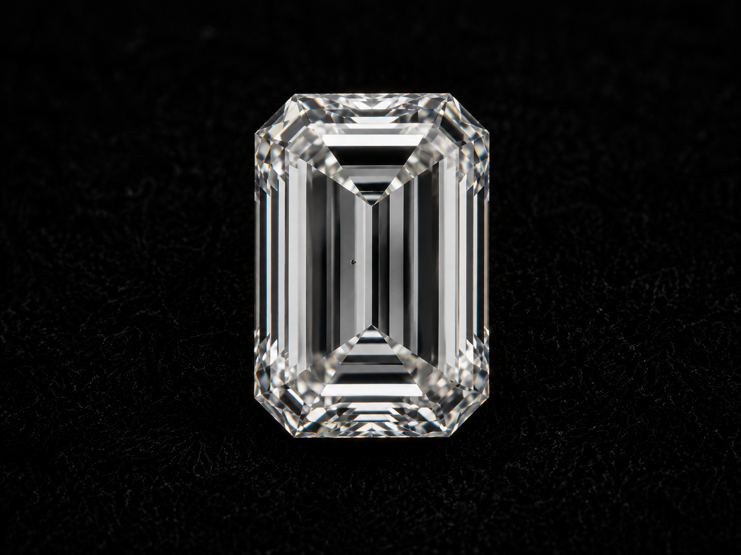 Emerald cut diamant med synlig inklusion gennem step-cut facetter